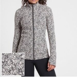 Athleta Shanti Salutation Textured Full Zip Jacket Moonflower Black MT Like New